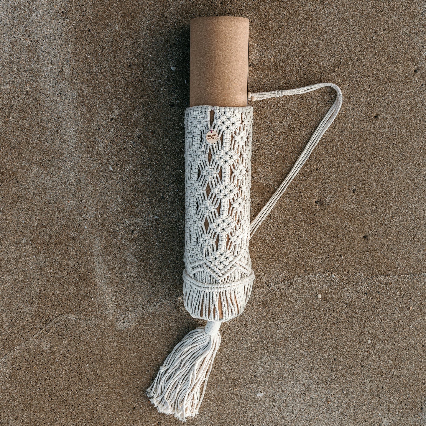 macrame yoga mat bag carrier cotton sustainable handmade yoga mat strap Apollo Bay Otways beach